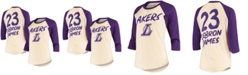 Fanatics Women's LeBron James Cream Los Angeles Lakers Raglan 3/4-Sleeve T-shirt